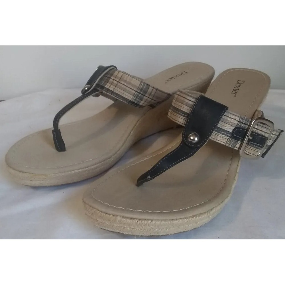 Women's Wedge‎ Sandals Sz 11 Dexter Espadrille Black Tan Jute Hemp Heel READ